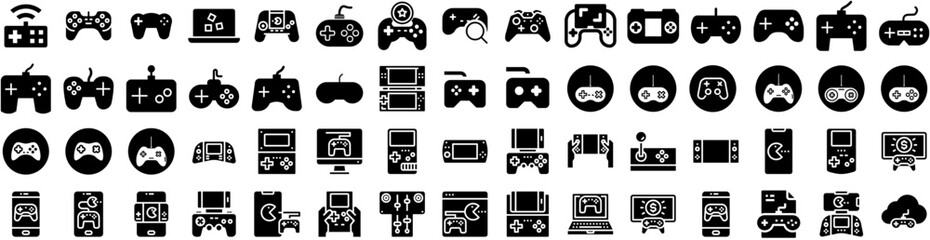 Set Of Gamepad Icons Isolated Silhouette Solid Icon With Gamepad, Game, Joystick, Controller, Console, Technology, Play Infographic Simple Vector Illustration Logo © Anthony