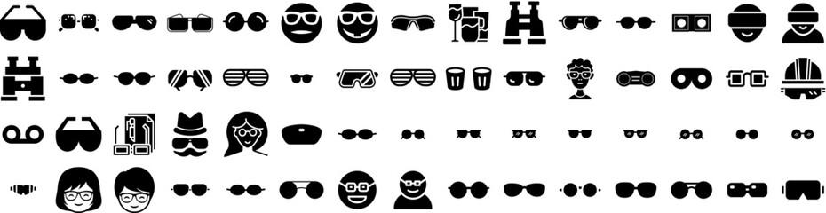 Set Of Glasses Icons Isolated Silhouette Solid Icon With View, Eyesight, Glasses, Modern, Vision, Eye, Optical Infographic Simple Vector Illustration Logo