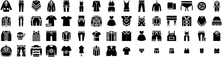 Set Of Garment Icons Isolated Silhouette Solid Icon With Fabric, Clothes, Wear, Textile, Fashion, Clothing, Garment Infographic Simple Vector Illustration Logo