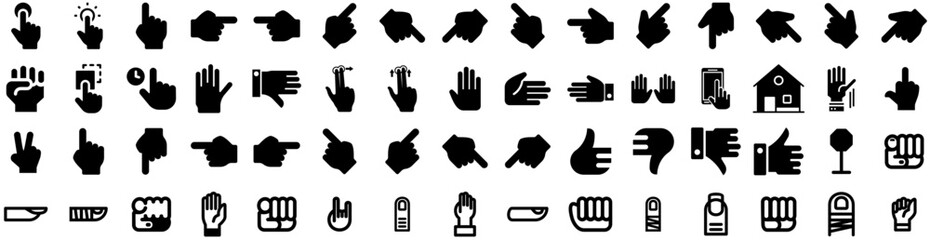 Set Of Gesture Icons Isolated Silhouette Solid Icon With Finger, Symbol, Sign, Gesture, Set, Vector, Hand Infographic Simple Vector Illustration Logo