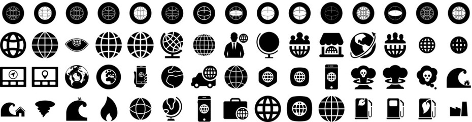 Set Of Global Icons Isolated Silhouette Solid Icon With Concept, Network, Business, Background, Technology, Global, Internet Infographic Simple Vector Illustration Logo