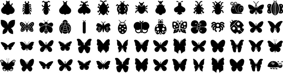 Set Of Insect Icons Isolated Silhouette Solid Icon With Vector, Bee, Insect, Set, Beetle, Bug, Ladybug Infographic Simple Vector Illustration Logo