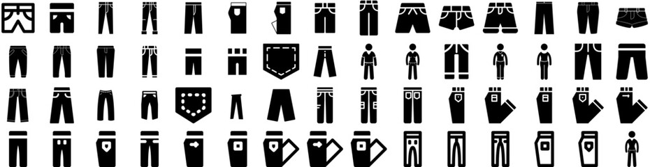 Set Of Jeans Icons Isolated Silhouette Solid Icon With Textile, Fashion, Cloth, Denim, Blue, Jeans, Fabric Infographic Simple Vector Illustration Logo
