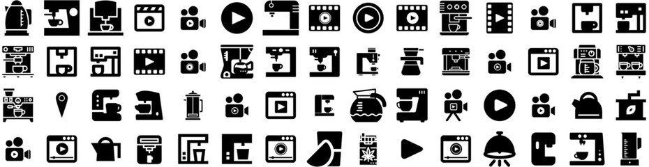 Set Of Maker Icons Isolated Silhouette Solid Icon With Appliance, Kitchen, Drink, Beverage, Modern, Maker, Machine Infographic Simple Vector Illustration Logo