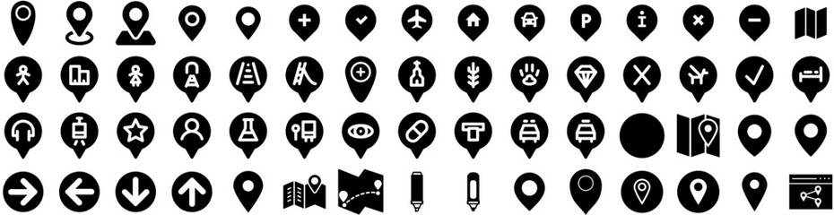 Set Of Marker Icons Isolated Silhouette Solid Icon With Vector, Illustration, Isolated, Ink, Marker, Brush, Pen Infographic Simple Vector Illustration Logo