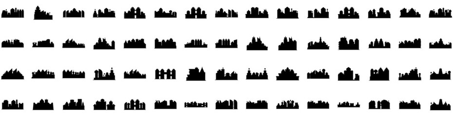 Set Of Metropolis Icons Isolated Silhouette Solid Icon With City, Metropolis, Urban, Cityscape, Building, Architecture, Skyscraper Infographic Simple Vector Illustration Logo