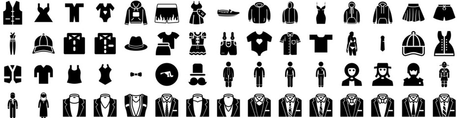 Set Of Outfit Icons Isolated Silhouette Solid Icon With Casual, Style, Girl, Woman, Fashion, Female, Outfit Infographic Simple Vector Illustration Logo