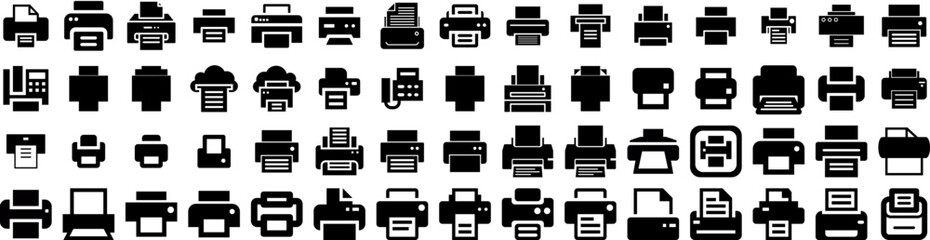 Set Of Printer Icons Isolated Silhouette Solid Icon With Printer, Paper, Office, Document, Print, Machine, Technology Infographic Simple Vector Illustration Logo