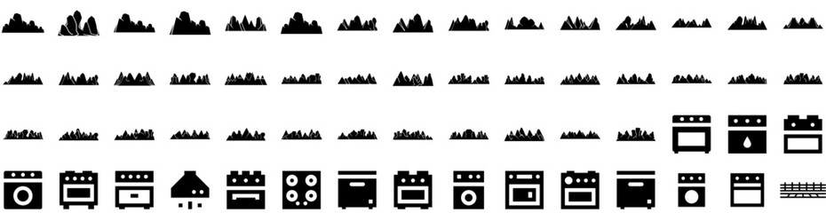 Set Of Range Icons Isolated Silhouette Solid Icon With Tourism, Nature, Landscape, Mountain, Design, Range, Background Infographic Simple Vector Illustration Logo