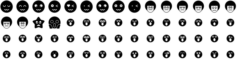 Set Of Scared Icons Isolated Silhouette Solid Icon With Expression, Afraid, Scared, Young, Background, Face, Fear Infographic Simple Vector Illustration Logo