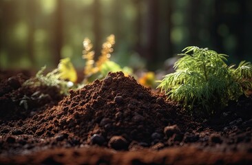 Fototapeta premium cross section of grass and soil sunset or sun rise background. Generative Ai.