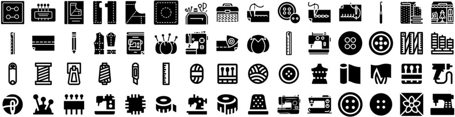 Set Of Sewing Icons Isolated Silhouette Solid Icon With Sewing, Tailor, Sew, Equipment, Design, Needle, Fashion Infographic Simple Vector Illustration Logo