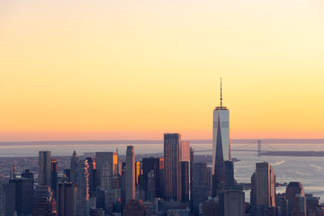 Fototapeta na wymiar downtown Manhattan during orange sunset