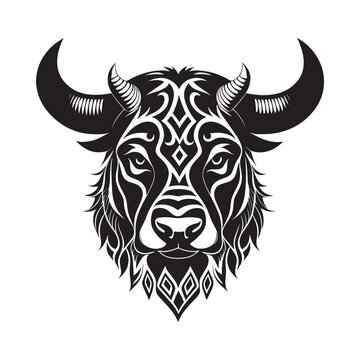 Black bull head tattoo vector illustration. Generative AI