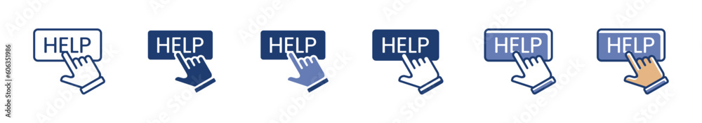 Poster hotline help support icon, hand pointer click on help button sign vector illustration