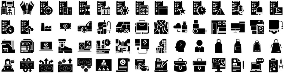 Set Of Working Icons Isolated Silhouette Solid Icon With Internet, Computer, Laptop, Office, Work, Business, Technology Infographic Simple Vector Illustration Logo