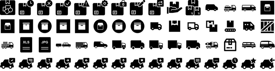 Set Of Delivery Icons Isolated Silhouette Solid Icon With Order, Transport, Shipping, Delivery, Courier, Fast, Service Infographic Simple Vector Illustration Logo