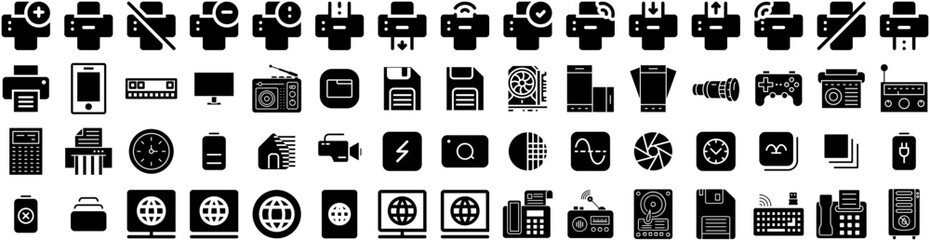 Set Of Device Icons Isolated Silhouette Solid Icon With Mobile, Computer, Phone, Tablet, Screen, Digital, Technology Infographic Simple Vector Illustration Logo