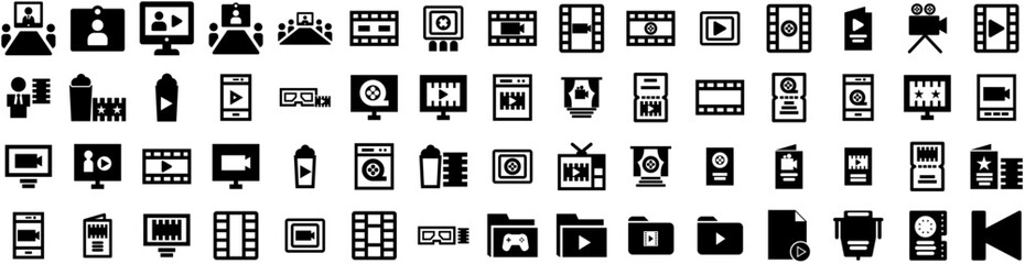 Set Of Video Icons Isolated Silhouette Solid Icon With Media, Digital, Online, Internet, Vector, Web, Video Infographic Simple Vector Illustration Logo