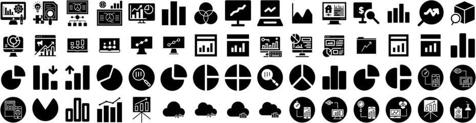 Set Of Analytics Icons Isolated Silhouette Solid Icon With Financial, Data, Business, Finance, Technology, Graph, Chart Infographic Simple Vector Illustration Logo