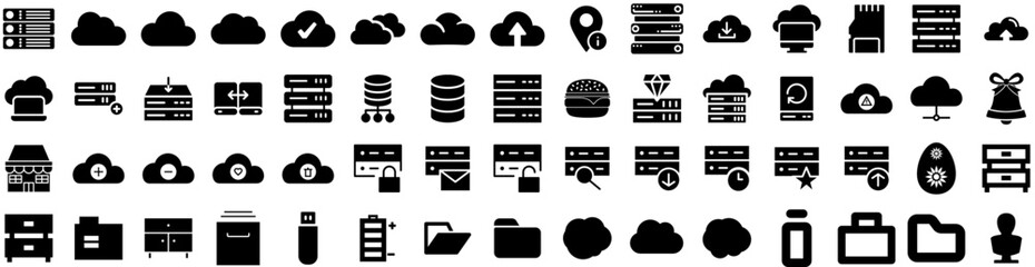Set Of Storage Icons Isolated Silhouette Solid Icon With Container, Unit, Industrial, System, Storage, Business, Technology Infographic Simple Vector Illustration Logo