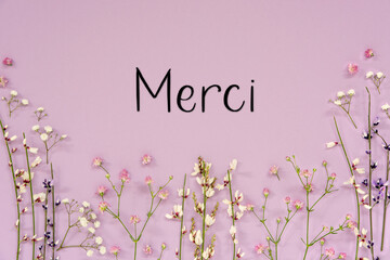 Purple Spring Flower Arrangement, French Text Merci Means Thank You