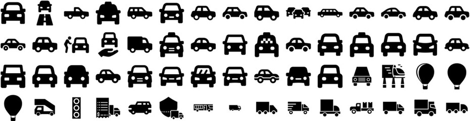 Set Of Transportation Icons Isolated Silhouette Solid Icon With Transportation, Traffic, Plane, Cargo, Transport, Ship, Truck Infographic Simple Vector Illustration Logo