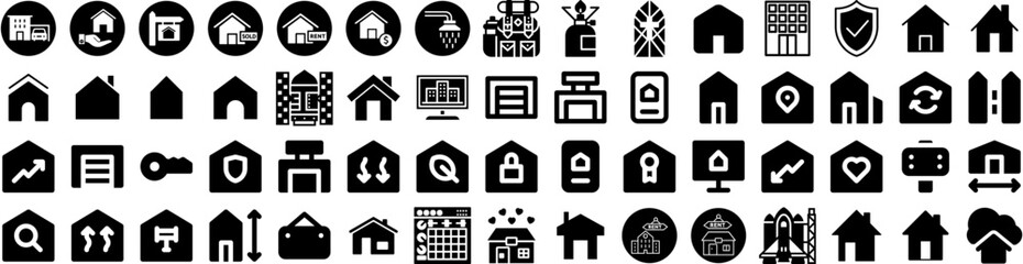 Set Of House Icons Isolated Silhouette Solid Icon With Residential, House, Building, Property, Architecture, Home, Estate Infographic Simple Vector Illustration Logo