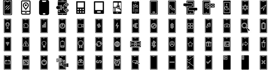 Set Of Smartphone Icons Isolated Silhouette Solid Icon With Cellphone, Mobile, Smartphone, Blank, Mockup, Phone, Screen Infographic Simple Vector Illustration Logo