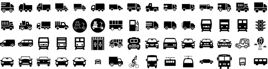Set Of Transportation Icons Isolated Silhouette Solid Icon With Plane, Traffic, Truck, Ship, Cargo, Transport, Transportation Infographic Simple Vector Illustration Logo