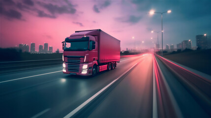 Delivery Truck on Highway  - AI-Generated - obrazy, fototapety, plakaty