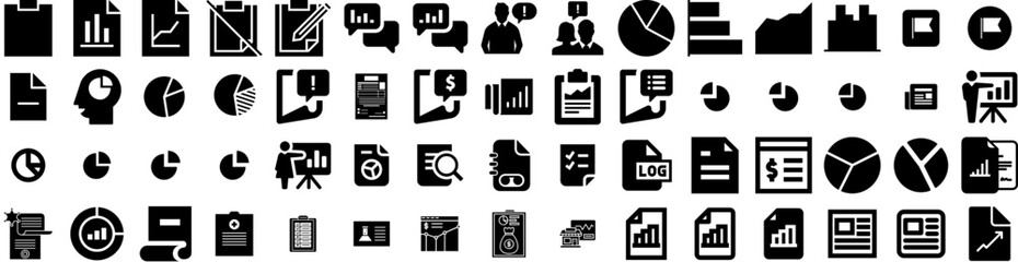 Set Of Report Icons Isolated Silhouette Solid Icon With Data, Financial, Finance, Chart, Analysis, Report, Business Infographic Simple Vector Illustration Logo