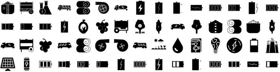 Set Of Energy Icons Isolated Silhouette Solid Icon With Energy, Electricity, Ecology, Environment, Electric, Renewable, Power Infographic Simple Vector Illustration Logo