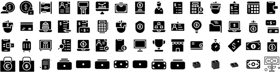 Set Of Dollar Icons Isolated Silhouette Solid Icon With Currency, Dollar, Finance, Bank, Money, Banking, Business Infographic Simple Vector Illustration Logo