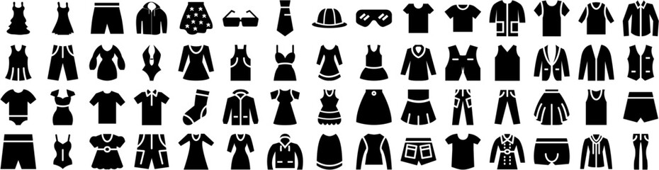 Set Of Clothes Icons Isolated Silhouette Solid Icon With Clothing, Fashion, Background, Cloth, Clothes, Style, Fabric Infographic Simple Vector Illustration Logo