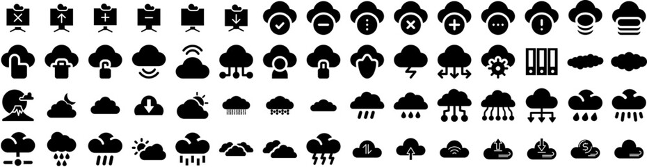 Set Of Cloud Icons Isolated Silhouette Solid Icon With Blue, Background, Sky, Vector, Cloud, Air, White Infographic Simple Vector Illustration Logo