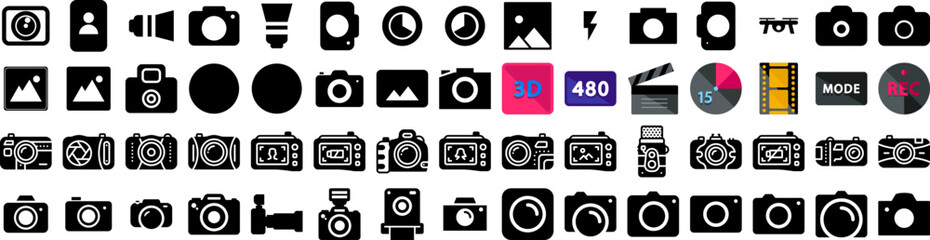 Set Of Photography Icons Isolated Silhouette Solid Icon With Photo, Lens, Digital, Photography, Photographer, Technology, Camera Infographic Simple Vector Illustration Logo