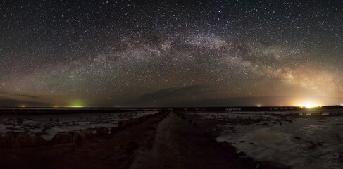 Fototapeta na wymiar nightscape landscape milky way galaxy panorama