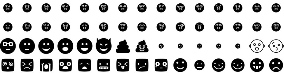 Set Of Emoticon Icons Isolated Silhouette Solid Icon With Emoticon, Sign, Icon, Face, Set, Symbol, Vector Infographic Simple Vector Illustration Logo