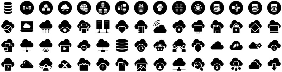 Set Of Server Icons Isolated Silhouette Solid Icon With Internet, Data, Network, Information, Server, Computer, Technology Infographic Simple Vector Illustration Logo