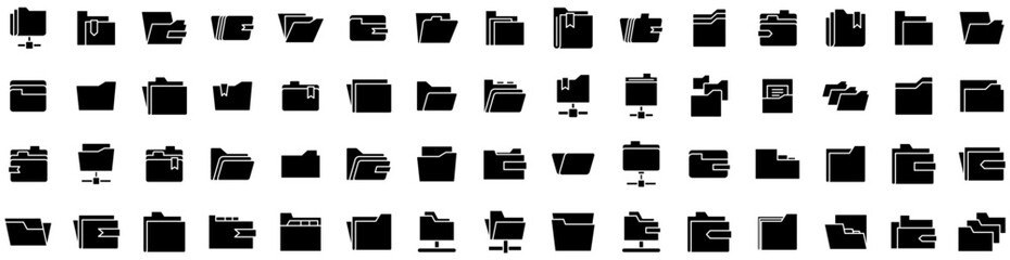 Set Of Folder Icons Isolated Silhouette Solid Icon With Business, Folder, File, Open, Illustration, Document, Paper Infographic Simple Vector Illustration Logo