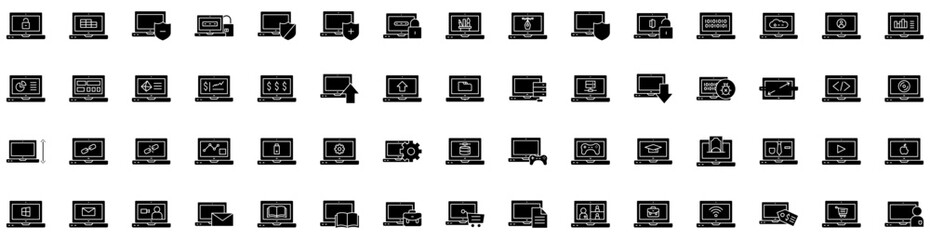 Set Of Laptop Icons Isolated Silhouette Solid Icon With Computer, Notebook, Technology, Design, Laptop, Screen, Isolated Infographic Simple Vector Illustration Logo