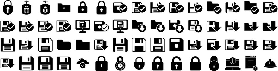 Set Of Secure Icons Isolated Silhouette Solid Icon With Security, Protection, Technology, Safety, Internet, Computer, Secure Infographic Simple Vector Illustration Logo