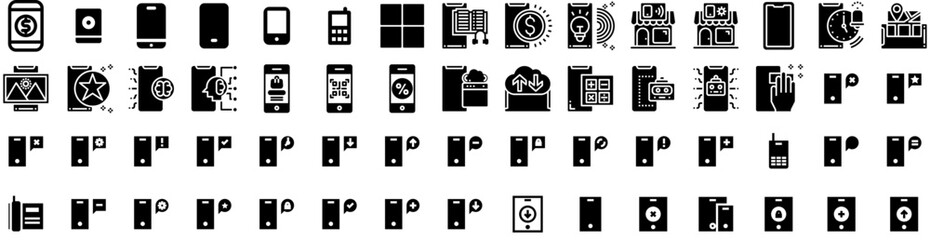 Set Of Smartphone Icons Isolated Silhouette Solid Icon With Smartphone, Mockup, Blank, Mobile, Screen, Phone, Cellphone Infographic Simple Vector Illustration Logo