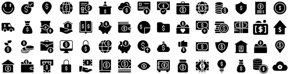 Set Of Dollar Icons Isolated Silhouette Solid Icon With Dollar, Money, Currency, Business, Finance, Banking, Bank Infographic Simple Vector Illustration Logo