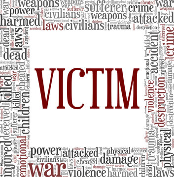 Victim word cloud conceptual design isolated on white background.
