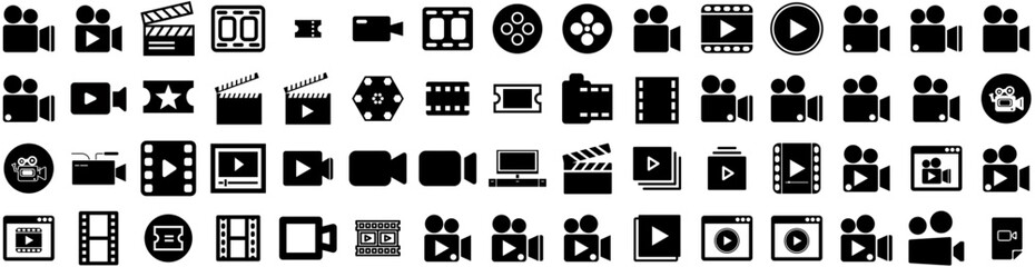Set Of Movie Icons Isolated Silhouette Solid Icon With Entertainment, Theater, Film, Movie, Cinema, Video, Illustration Infographic Simple Vector Illustration Logo