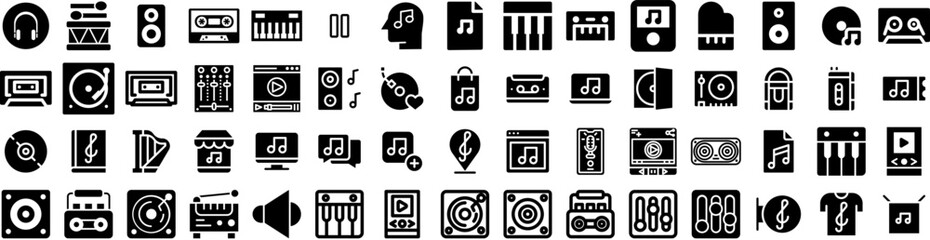 Set Of Music Icons Isolated Silhouette Solid Icon With Musical, Note, Melody, Sound, Music, Vector, Illustration Infographic Simple Vector Illustration Logo