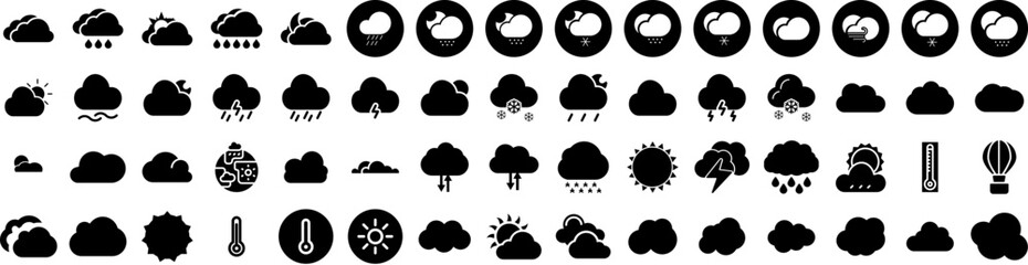 Set Of Weather Icons Isolated Silhouette Solid Icon With Rain, Cloud, Sun, Weather, Set, Forecast, Sky Infographic Simple Vector Illustration Logo