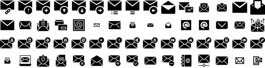 Set Of Email Icons Isolated Silhouette Solid Icon With Message, Email, Business, Vector, Web, Internet, Mail Infographic Simple Vector Illustration Logo